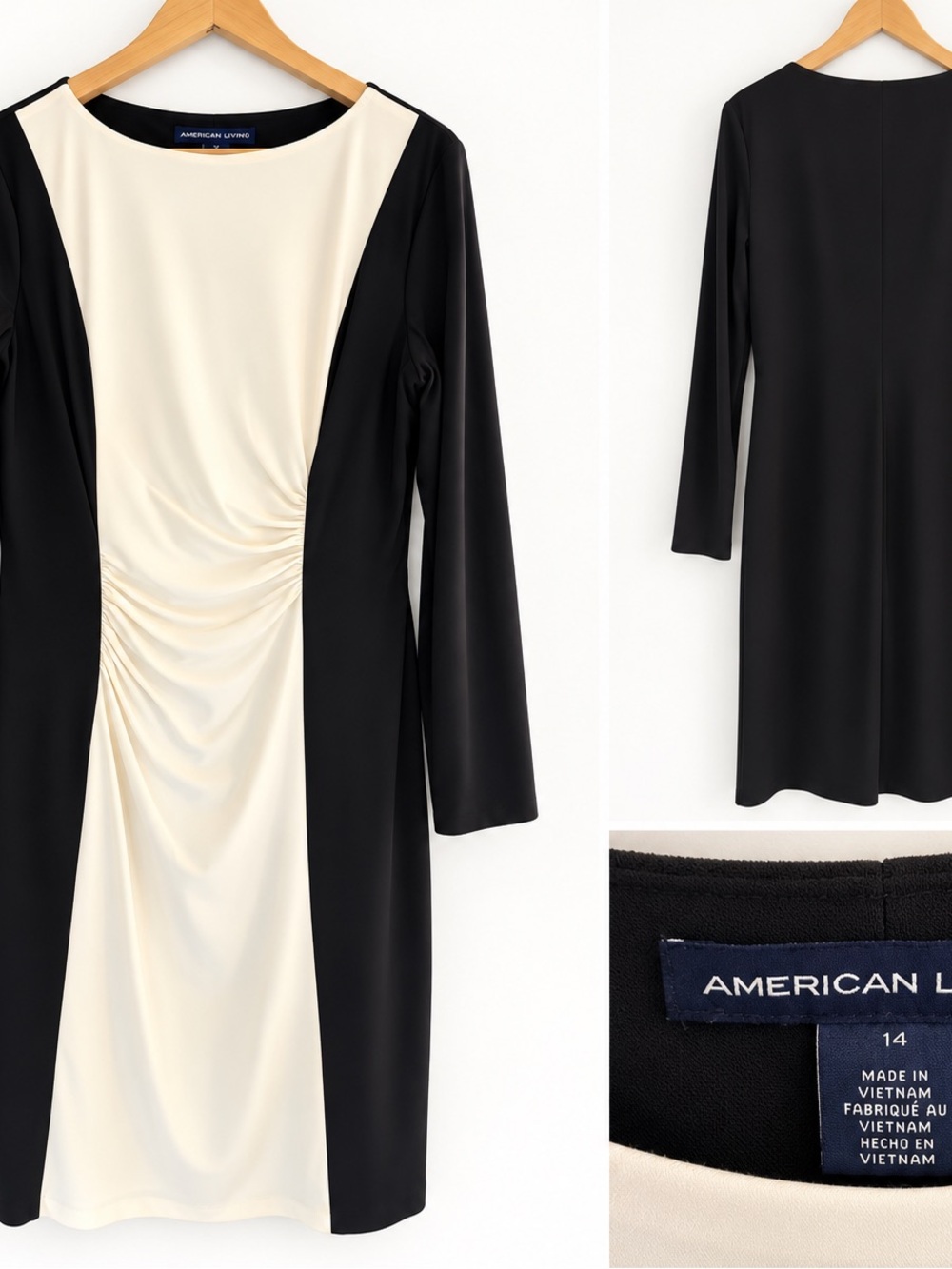 American Living Black Ivory Colorblock Ruched Sheath Dress Size 14